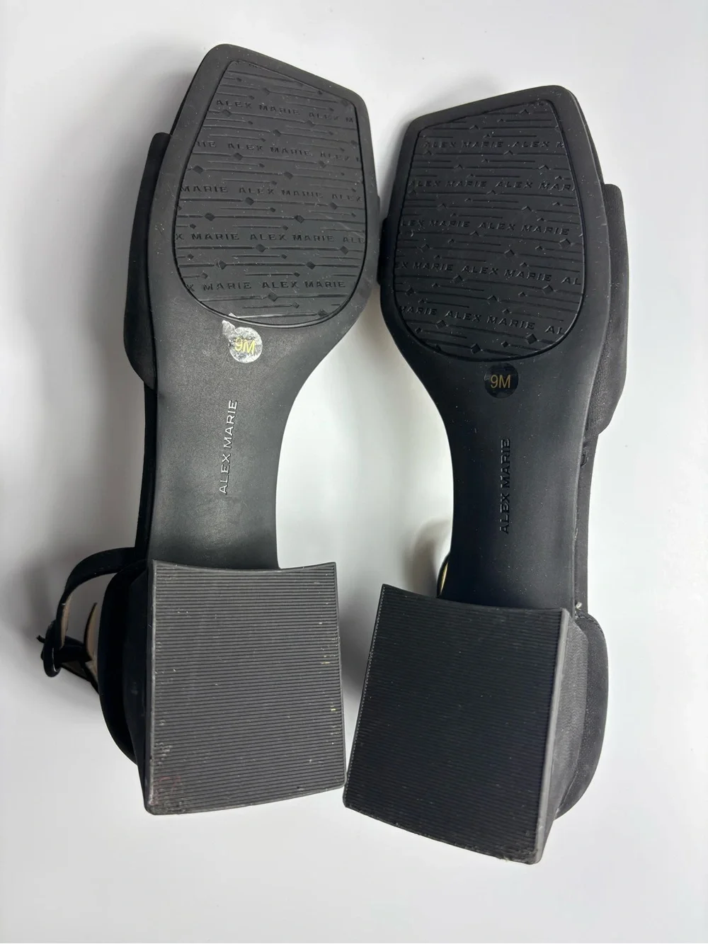 Alex Marie Black Nubuck Open Square Toe Block Heels Ankle Strap Women Size 9M